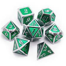 Green Metal Dice with Silver Trim